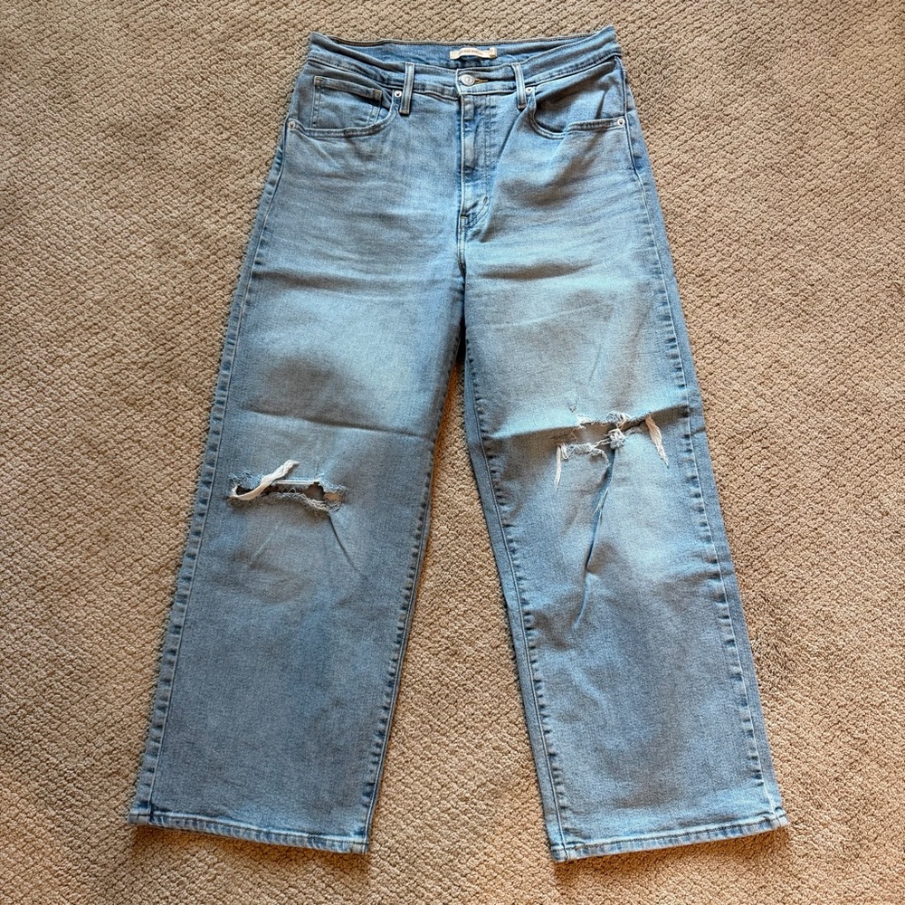 Levi's Distressed Cropped High-Rise Wide Leg Jeans, Size 30